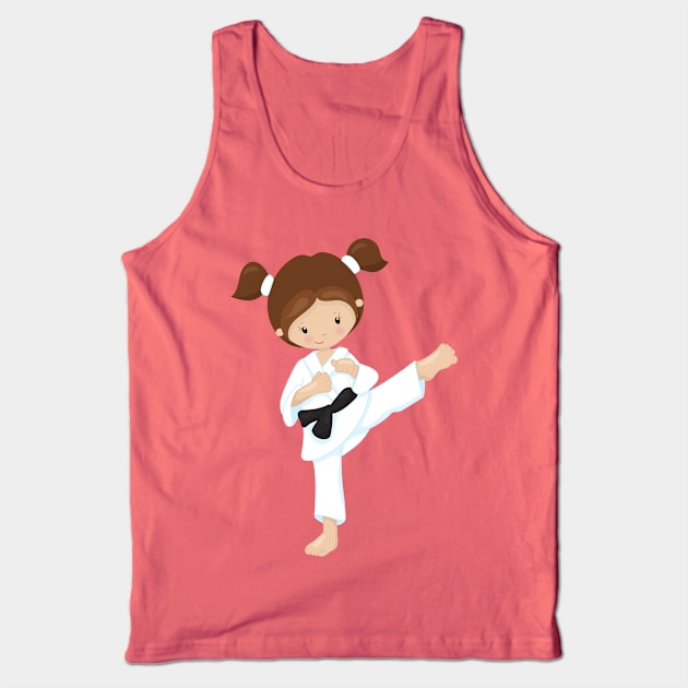 Karate Girl, Cute Girl, Brown Hair, Black Belt Tank Top by Jelena Dunčević